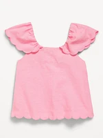 Short-Sleeve Linen-Blend Scallop-Trim Top for Toddler Girls