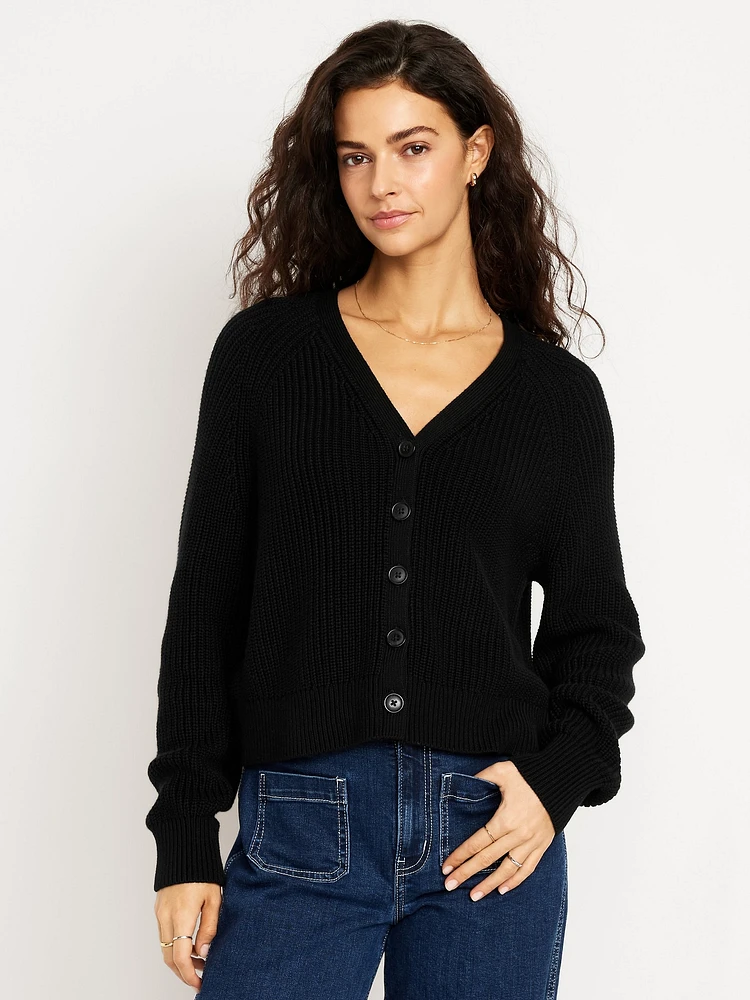 V-Neck Shaker-Stitch Cardigan Sweater