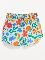 Printed Double-Weave Dolphin-Hem Shorts for Toddler Girls