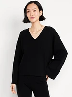 Bell-Sleeve V-Neck Sweater