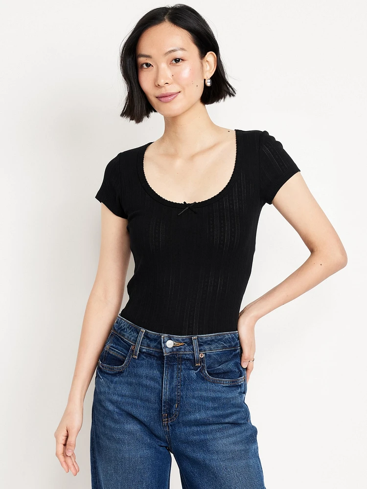 Lace-Trim Ribbed T-Shirt