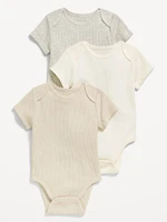 Unisex Short-Sleeve Waffle-Knit Bodysuit 3-Pack for Baby