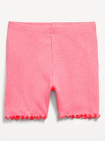 Rib-Knit Lettuce-Edge Biker Shorts for Toddler Girls