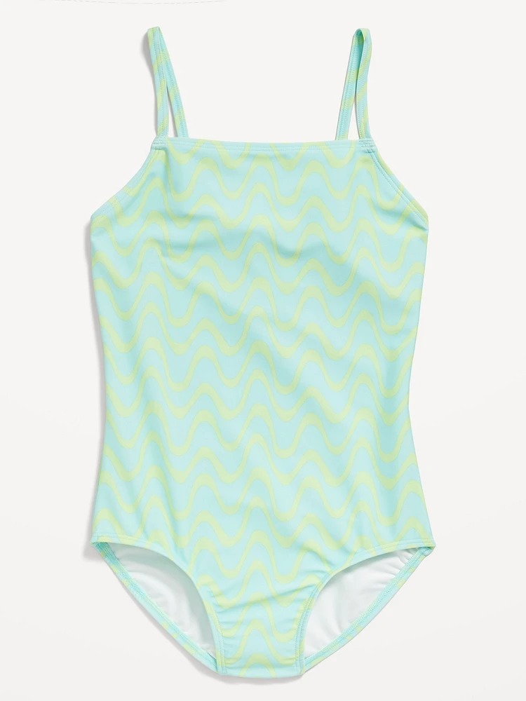 Printed Back Cutout One-Piece Swimsuit for Girls