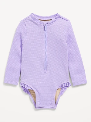 Textured Zip-Front Rashguard One-Piece Swimsuit for Baby