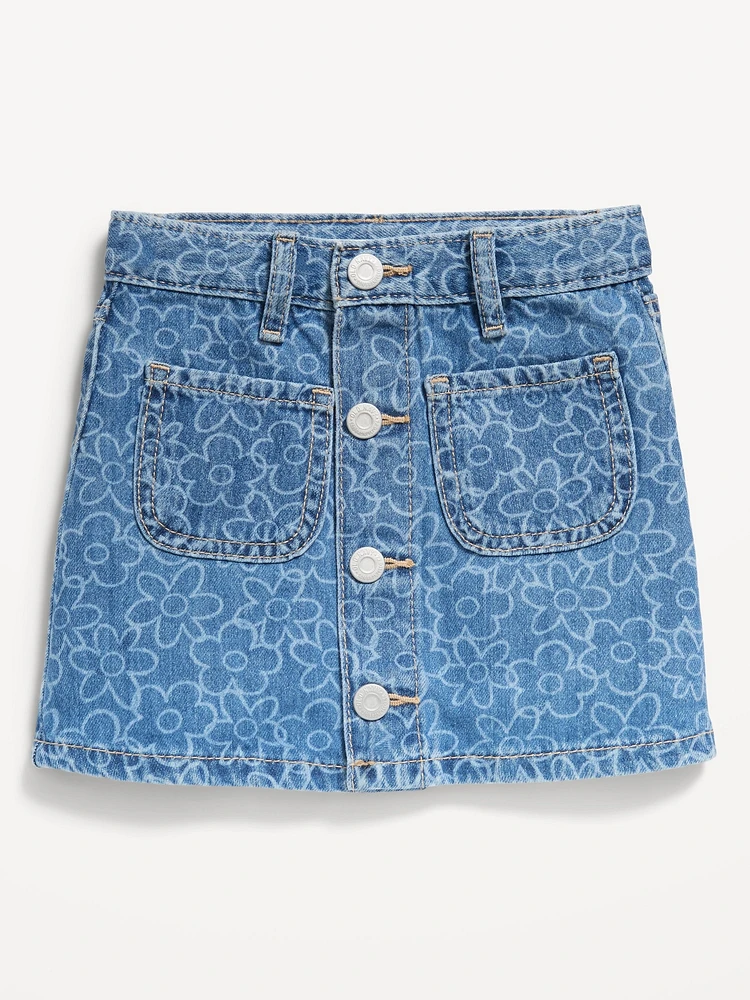 Printed High-Waisted A-Line Button-Front Skirt for Toddler Girls