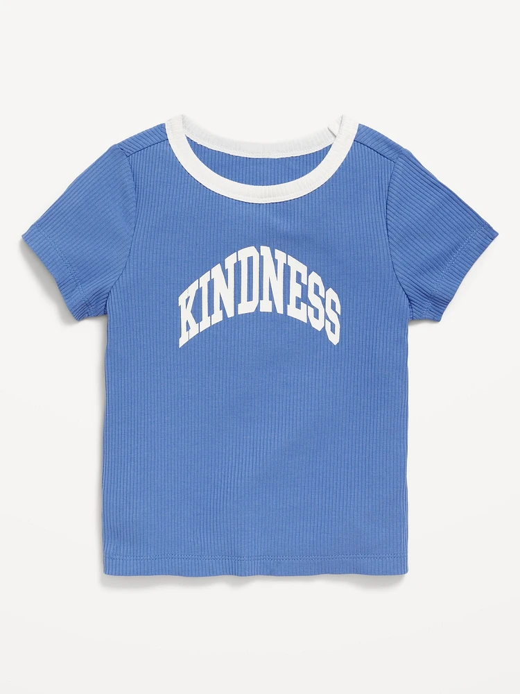 Short-Sleeve Ribbed Graphic T-Shirt for Toddler Girls