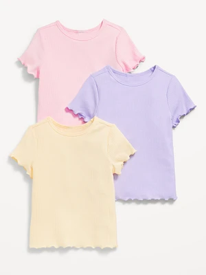 Short-Sleeve Lettuce-Edge T-Shirt 3-Pack for Toddler Girls