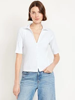 Ribbed Button-Down Polo