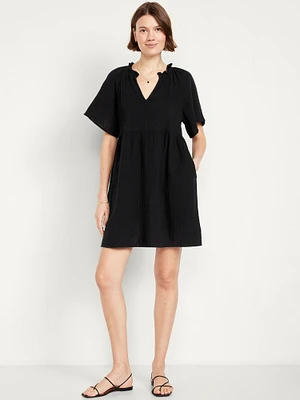 Split-Neck Mini Swing Dress