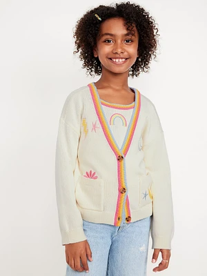 Embroidered Button-Front Cardigan Sweater for Girls