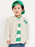 Oversized Button-Front Embroidered Bomber Jacket for Toddler Boys