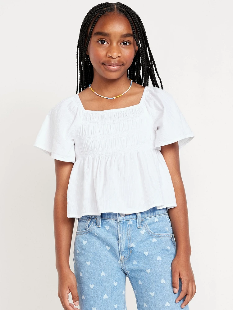 Flutter-Sleeve Smocked Top for Girls