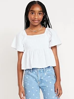 Flutter-Sleeve Smocked Top for Girls