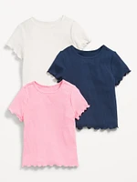 Short-Sleeve Lettuce-Edge T-Shirt 3-Pack for Toddler Girls