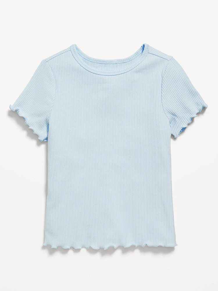 Short-Sleeve Lettuce-Edge Ribbed T-Shirt for Toddler Girls