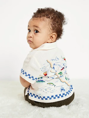 Printed Short-Sleeve Linen-Blend Pocket Shirt for Baby