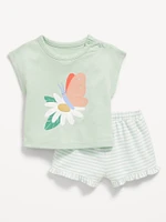 French-Terry Graphic Top and Shorts Set for Baby