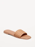 Faux-Leather Woven Slide Sandal