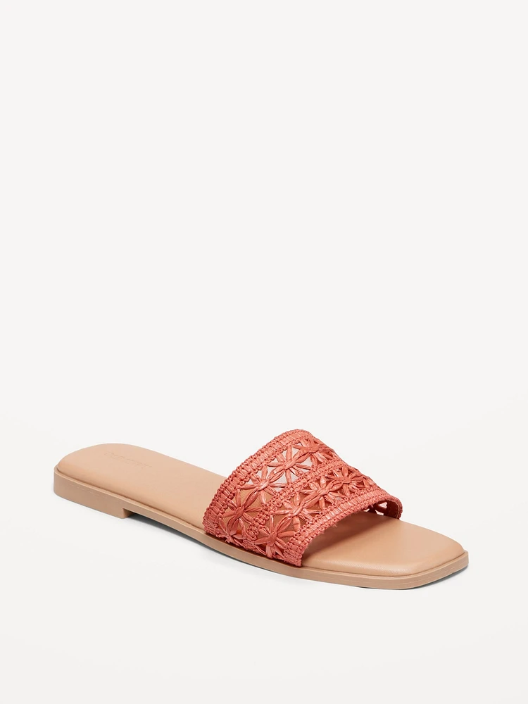 Floral Raffia Slide Sandals