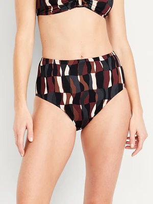 High-Waisted Textured Bikini Swim Bottoms