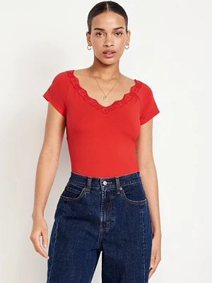 Lace-Trim V-Neck Top