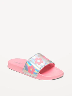 Printed Faux-Leather Pool Slide Sandals for Girls