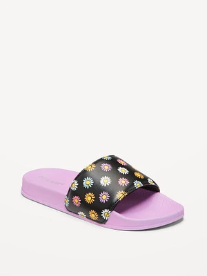 Printed Faux-Leather Pool Slide Sandals for Girls