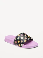 Printed Faux-Leather Pool Slide Sandals for Girls