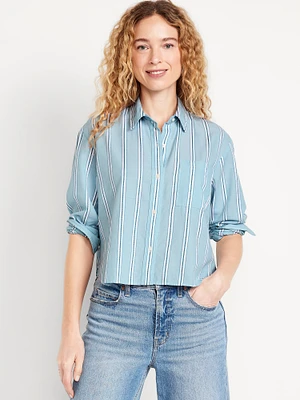 Cropped Button-Down Striped Shirt