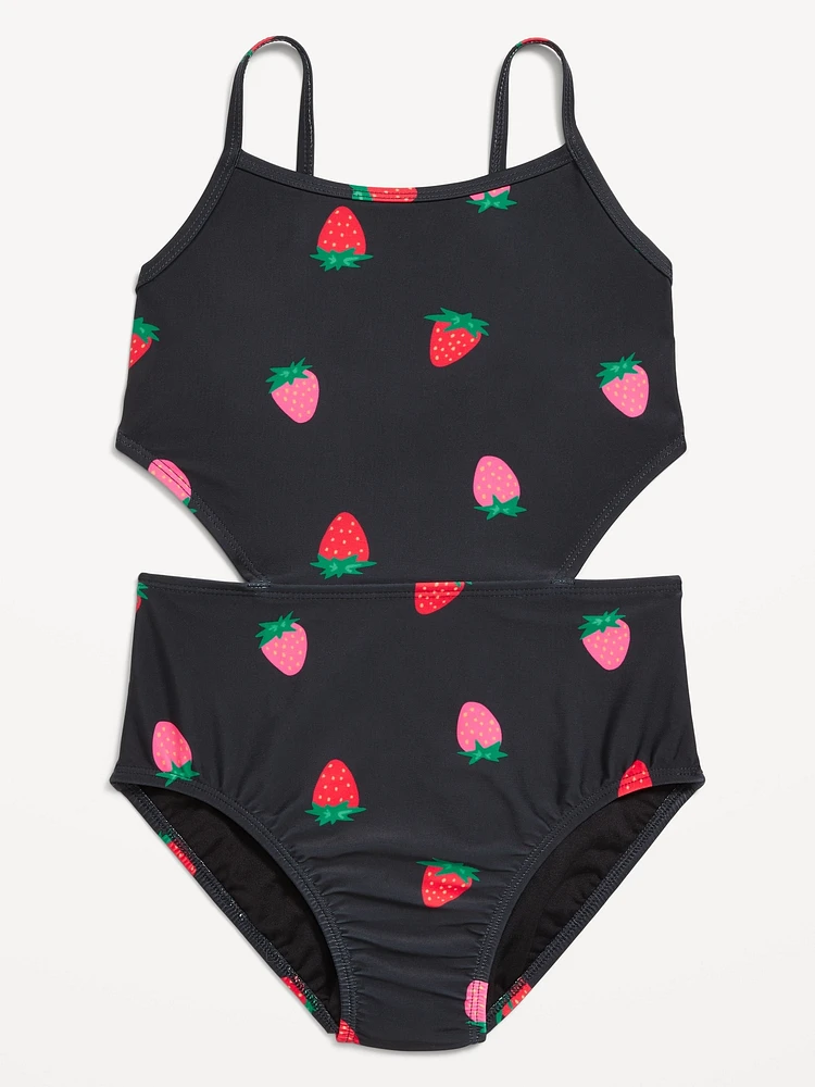 Printed Side-Cutout One-Piece Swimsuit for Girls