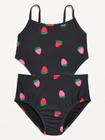 Printed Side-Cutout One-Piece Swimsuit for Girls