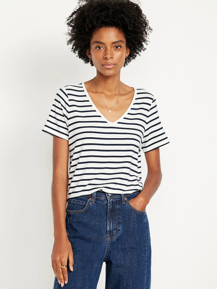 Luxe V-Neck Striped T-Shirt