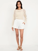 High-Waisted Linen-Blend Pull-On Shorts - 3.5-inch inseam