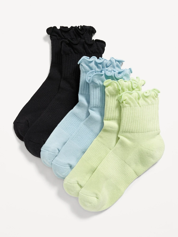 Ruffle-Cuff Quarter-Crew ocks 3-Pack for Girls