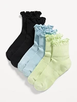 Ruffle-Cuff Quarter-Crew ocks 3-Pack for Girls