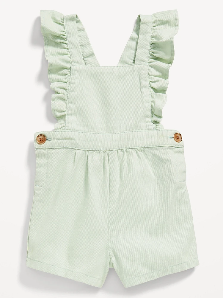 Ruffle-Trim Twill Shortalls for Baby