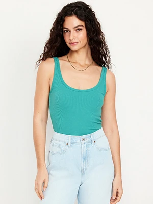 First-Layer Ribbed Scoop-Neck Tank Top
