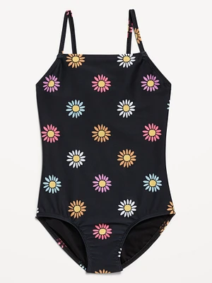 Printed Back Cutout One-Piece Swimsuit for Girls