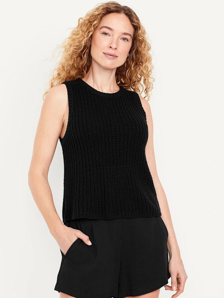 Sleeveless Open-Stitch Sweater