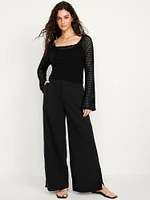 High-Waisted Crinkle Gauze Wide-Leg Pants