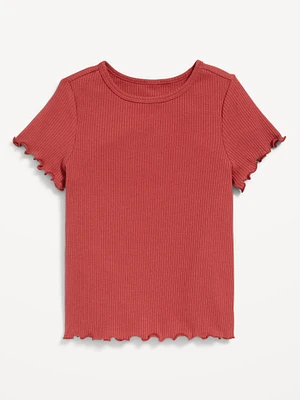 Short-Sleeve Lettuce-Edge Ribbed T-Shirt for Toddler Girls