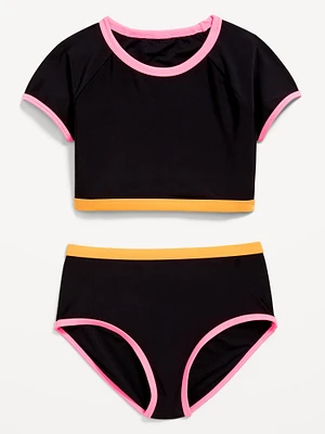 Color-Block Raglan-Sleeve Swim Set for Girls
