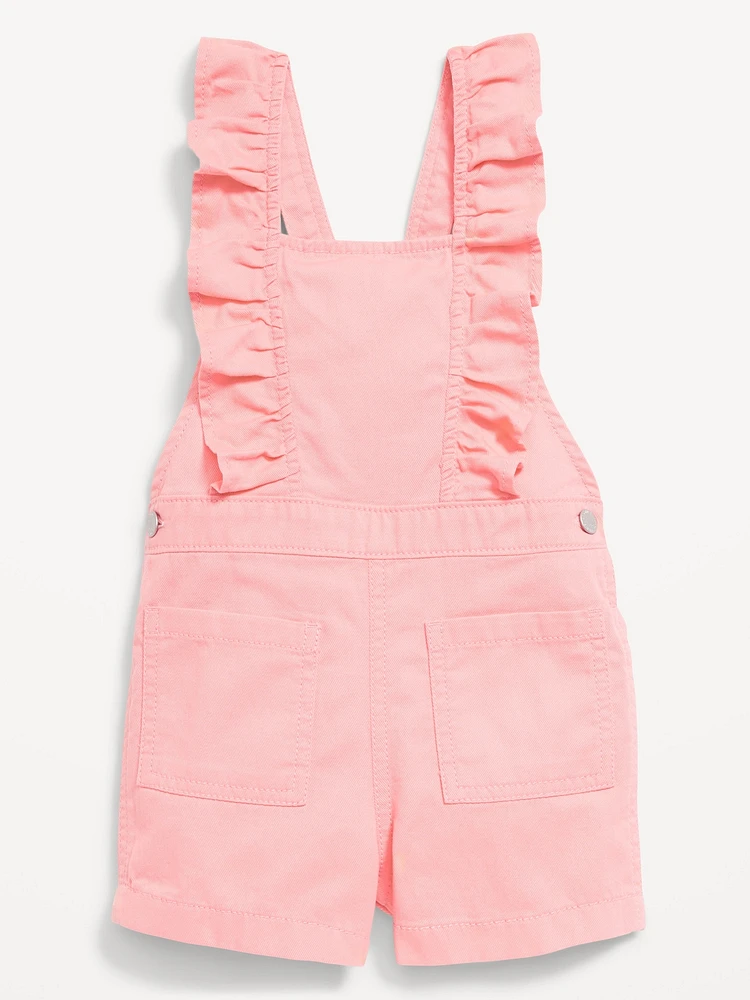 Ruffle-Trim Twill Shortalls for Toddler Girls