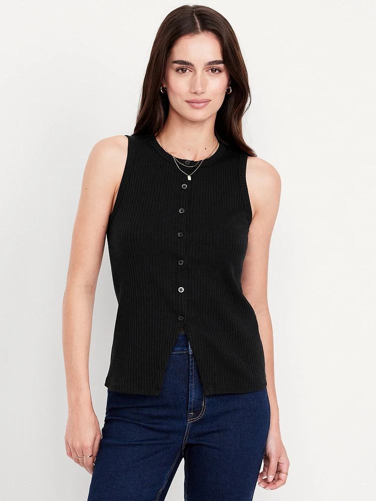 Button-Down Ribbed Top