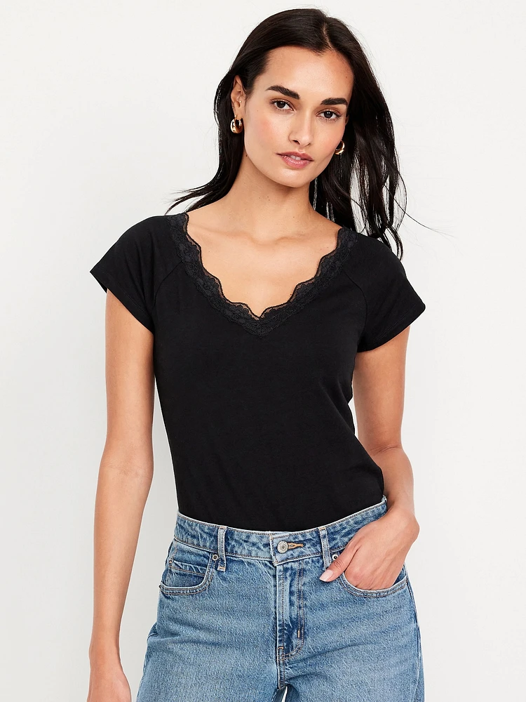 Lace-Trim V-Neck Top