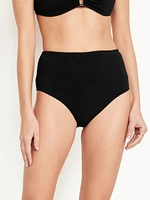 High-Waisted Textured Bikini Swim Bottoms