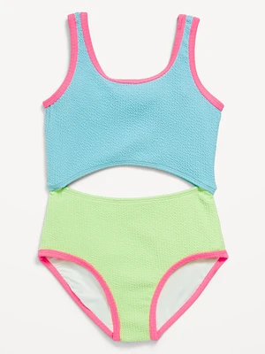 Textured Jacquard Cutout One-Piece Swimsuit for Girls