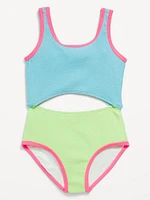 Textured Jacquard Cutout One-Piece Swimsuit for Girls