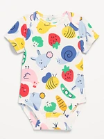 Unisex Printed Ribbed Short-Sleeve Bodysuit for Baby